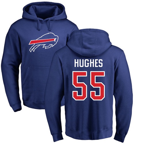 Men NFL Buffalo Bills #55 Jerry Hughes Royal Blue Name and Number Logo Pullover Hoodie Sweatshirt->nfl t-shirts->Sports Accessory